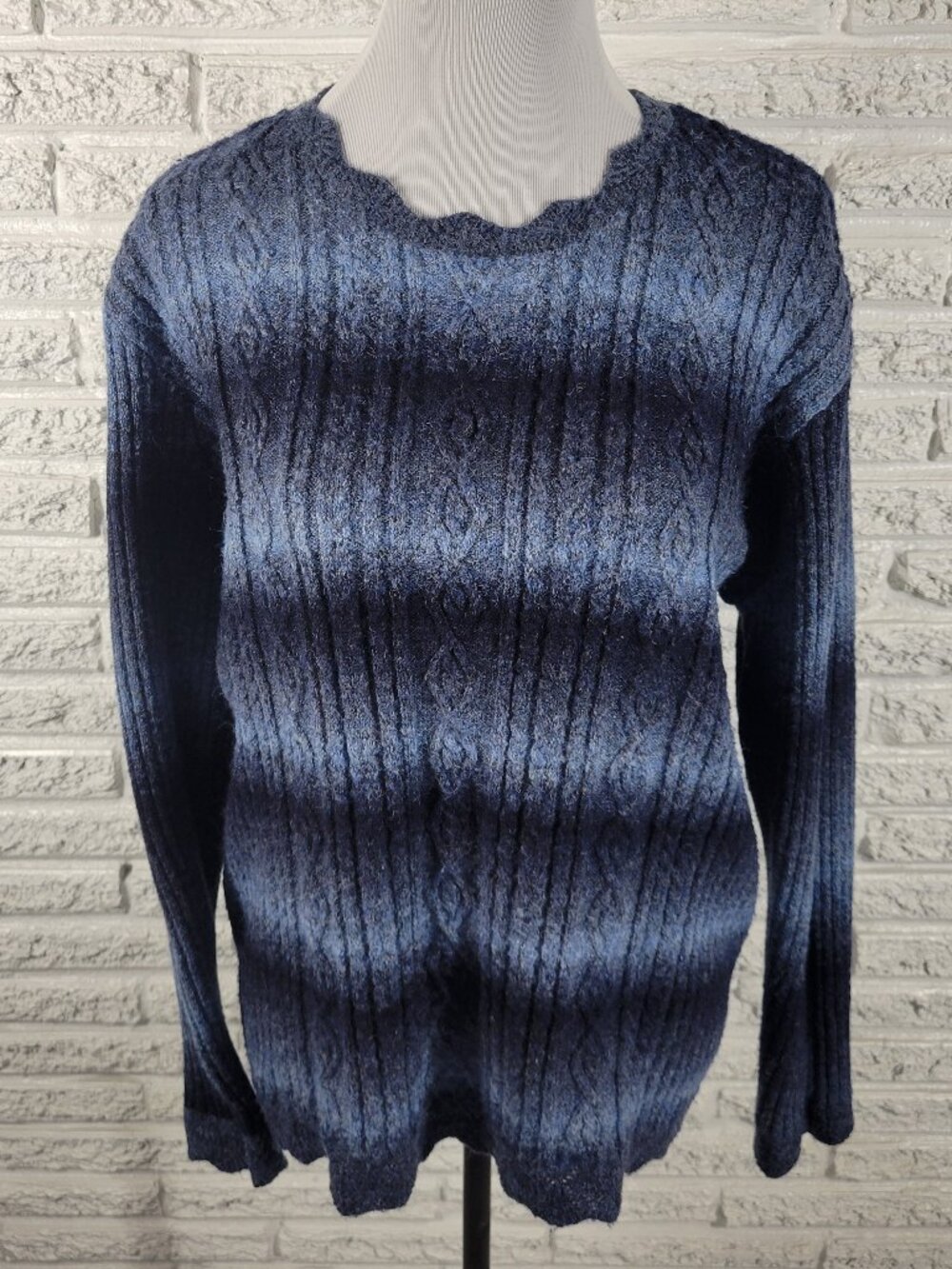 Alfred Dunner Plus 1X Blue Cable Knit Sweater Crew Neck Long Sleeve SWE34E
